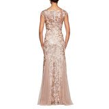 Alex Evenings Women's Long V Neck Fit and Flare Dress with Shawl (Petite Regular), Rose Gold, 16